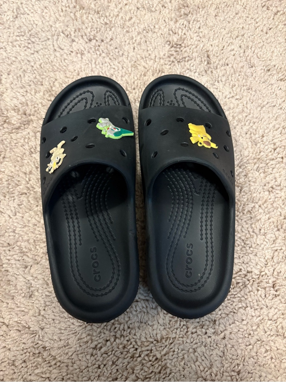 CROCS Black Kids Slide Sandals with Character Jibbitz